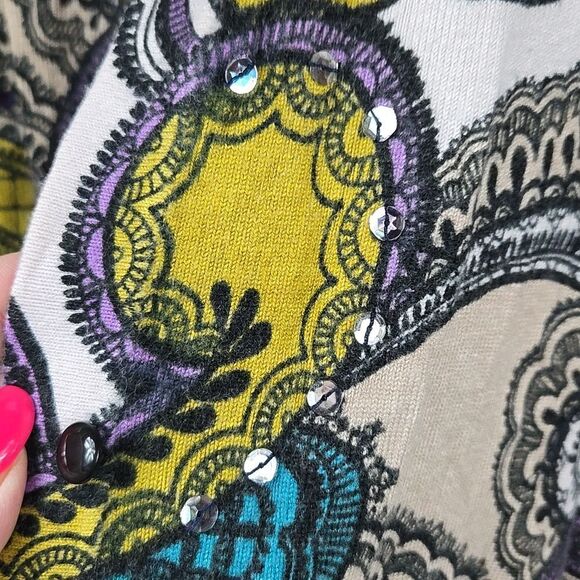 Lane Bryant 22/24 Women Plus Teal Sequin Paisley Print Cardigan Sweater Knit - Picture 6 of 10